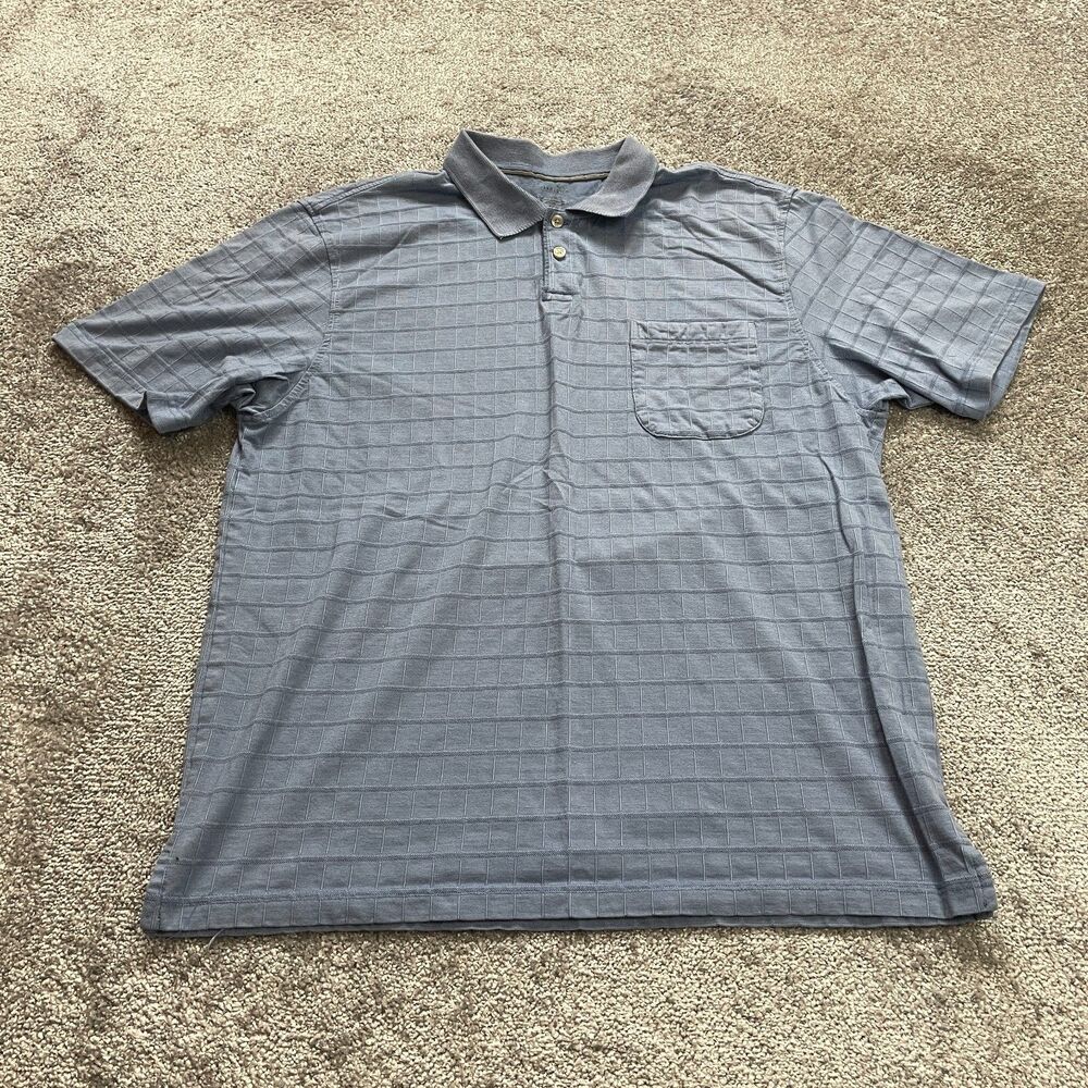 Van Heusen Polo Shirt Mens Large Blue Collared Cotton Rugby Preppy Golf Solid